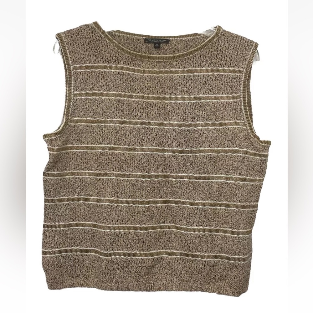 St. John Sport Vest M Sweater Brown Knit Metallic Striped Sleeveless Marie Gray